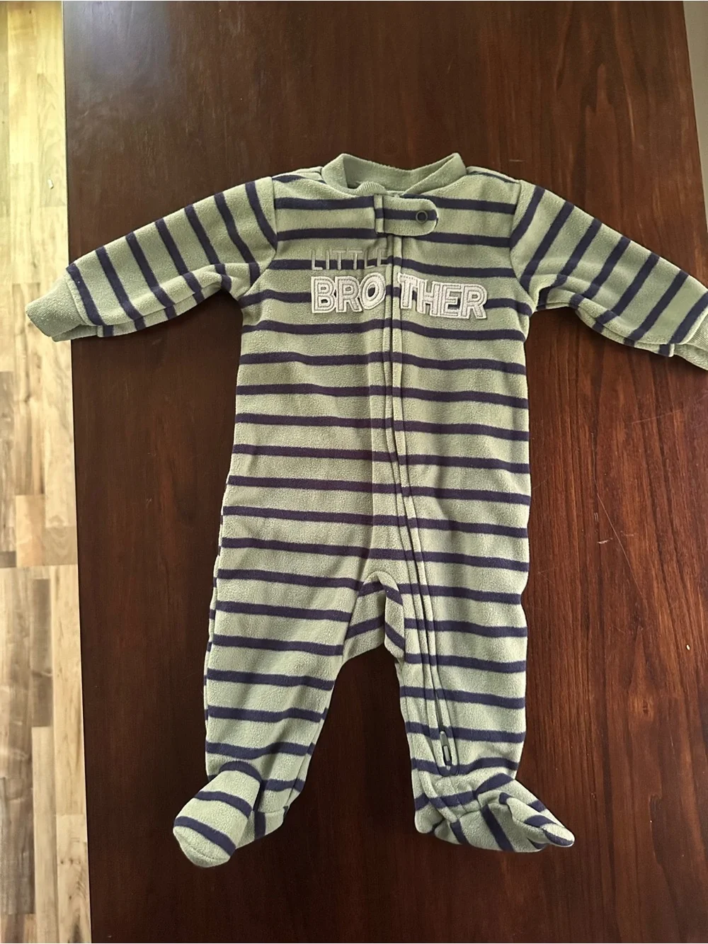 3- Carter's Striped 'Little Brother' Footed Pajamas - Blue, Green, Cream